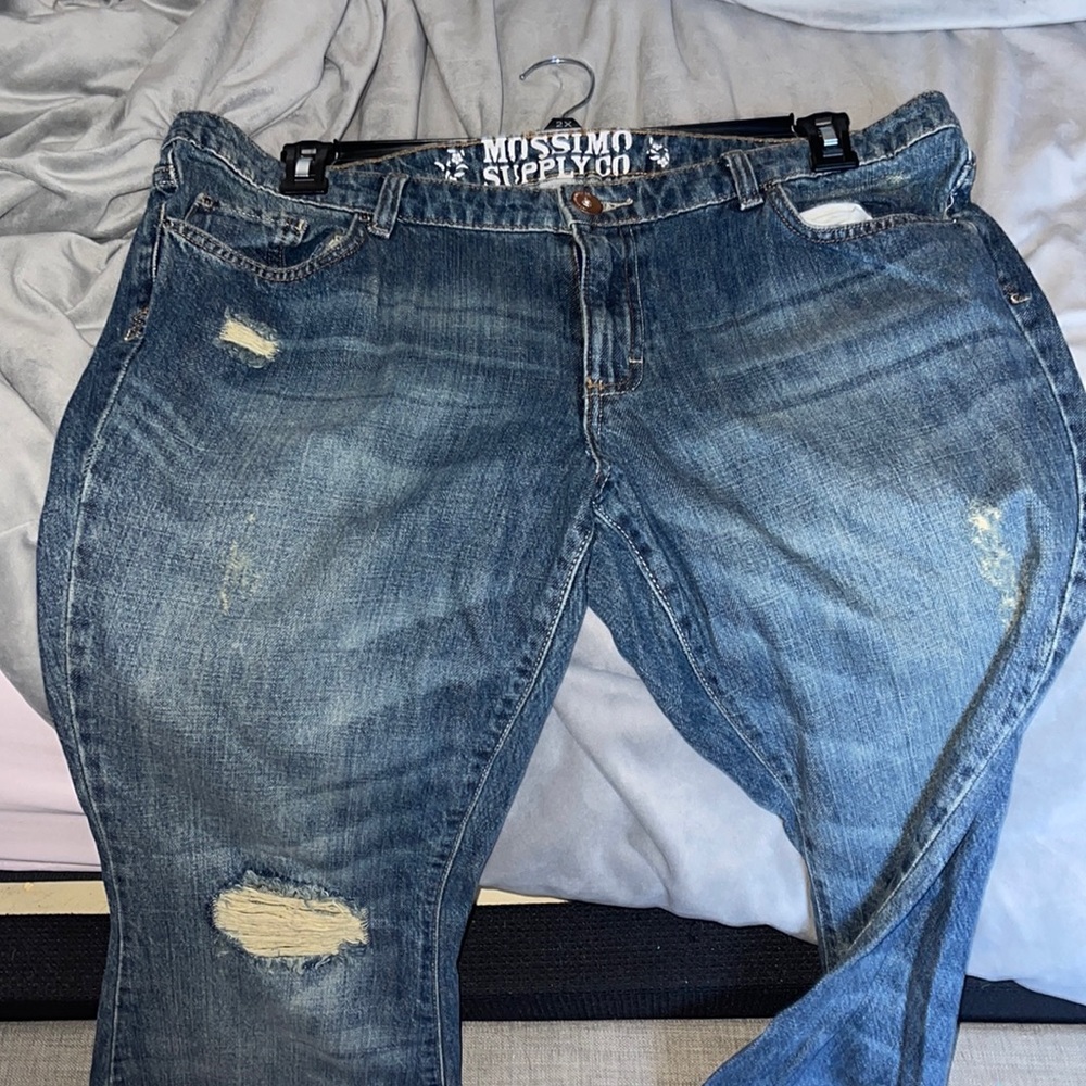 Mossimo Supply Co. Faded Blue Distressed Flare Jeans